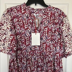 Stunning Red Floral Dress with Lace Sleeves
